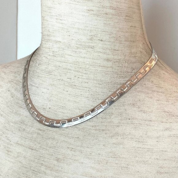 Sterling Silver 925 Italy Geometric Greek Key 6MM Herringbone Chain Necklace 16" - Picture 6 of 15